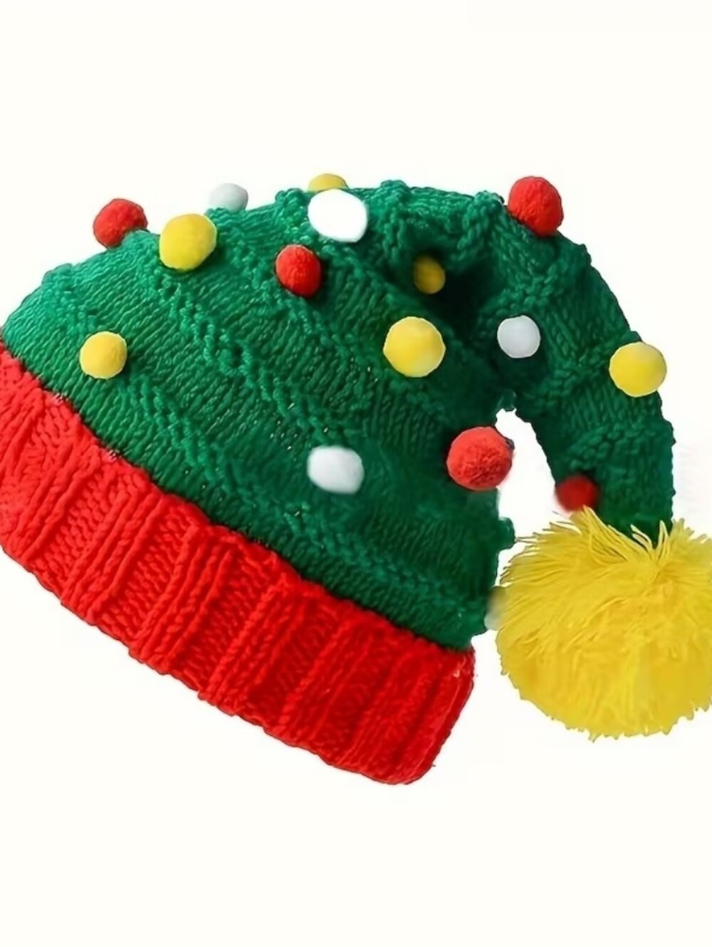 Christmas Tree Knit Beanie Green Red Yellow